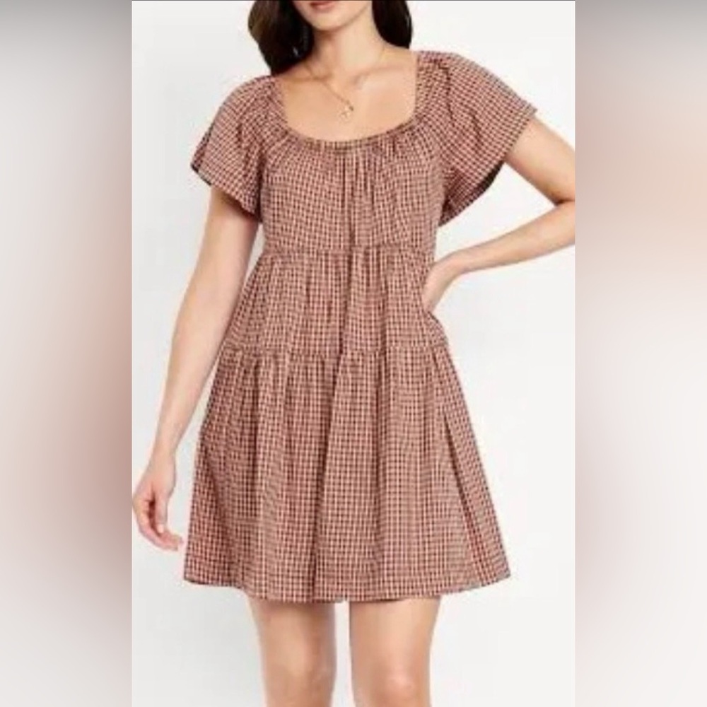Old Navy Gingham Tiered Mini Swing Dress